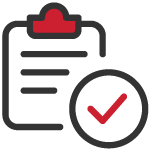 Red checklist icon with a checkmark.