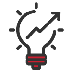 Line graph inside lightbulb points upward.